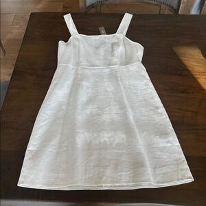 J Crew Squareneck A-Line Dress Stretch Linen Blend White Women's Sz 6 NEW $158
